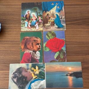 6 Vintage Religious and Floral Postcards Set